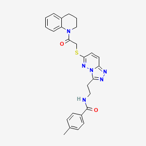 molecular formula C26H26N6O2S B2633171 N-(2-(6-((2-(3,4-dihydroquinolin-1(2H)-yl)-2-oxoethyl)thio)-[1,2,4]triazolo[4,3-b]pyridazin-3-yl)ethyl)-4-methylbenzamide CAS No. 872994-56-4