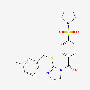 molecular formula C22H25N3O3S2 B2633212 (2-((3-methylbenzyl)thio)-4,5-dihydro-1H-imidazol-1-yl)(4-(pyrrolidin-1-ylsulfonyl)phenyl)methanone CAS No. 851803-72-0