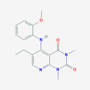 molecular formula C18H20N4O3 B2633216 6-乙基-5-((2-甲氧苯基)氨基)-1,3-二甲基吡啶并[2,3-d]嘧啶-2,4(1H,3H)-二酮 CAS No. 946305-25-5