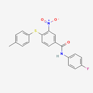 molecular formula C20H15FN2O3S B2633224 N-(4-fluorophenyl)-4-[(4-methylphenyl)sulfanyl]-3-nitrobenzenecarboxamide CAS No. 303988-21-8