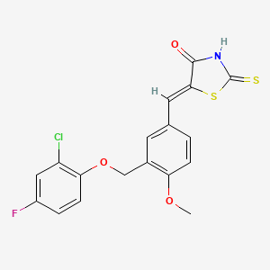 molecular formula C18H13ClFNO3S2 B2633225 (5Z)-5-{3-[(2-chloro-4-fluorophenoxy)methyl]-4-methoxybenzylidene}-2-sulfanyl-1,3-thiazol-4(5H)-one CAS No. 832737-63-0