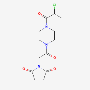 molecular formula C13H18ClN3O4 B2633241 1-[2-[4-(2-Chloropropanoyl)piperazin-1-yl]-2-oxoethyl]pyrrolidine-2,5-dione CAS No. 2411266-45-8