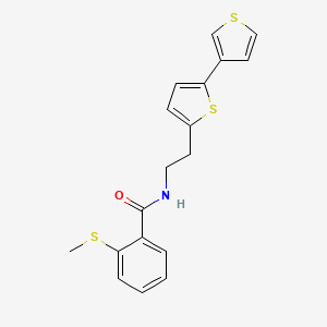 molecular formula C18H17NOS3 B2633244 N-(2-([2,3'-bithiophen]-5-yl)ethyl)-2-(methylthio)benzamide CAS No. 2034564-44-6