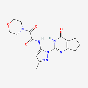 molecular formula C17H20N6O4 B2633246 N-(3-methyl-1-(4-oxo-4,5,6,7-tetrahydro-3H-cyclopenta[d]pyrimidin-2-yl)-1H-pyrazol-5-yl)-2-morpholino-2-oxoacetamide CAS No. 1014026-44-8