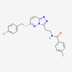 molecular formula C22H20ClN5OS B2633250 N-(2-(6-((4-chlorobenzyl)thio)-[1,2,4]triazolo[4,3-b]pyridazin-3-yl)ethyl)-4-methylbenzamide CAS No. 872995-23-8