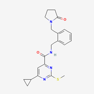6-cyclopropyl-2-(methylsulfanyl)-N-({2-[(2-oxopyrrolidin-1-yl)methyl]phenyl}methyl)pyrimidine-4-carboxamide