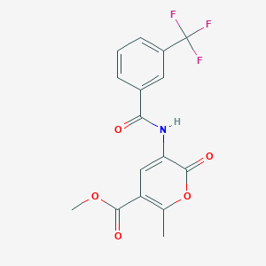 molecular formula C16H12F3NO5 B2633258 methyl 6-methyl-2-oxo-3-{[3-(trifluoromethyl)benzoyl]amino}-2H-pyran-5-carboxylate CAS No. 338418-34-1