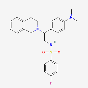 molecular formula C25H28FN3O2S B2633264 N-(2-(3,4-二氢异喹啉-2(1H)-基)-2-(4-(二甲氨基)苯基)乙基)-4-氟苯磺酰胺 CAS No. 932293-47-5