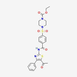 molecular formula C25H26N4O6S2 B2633266 Ethyl 4-((4-((5-acetyl-4-phenylthiazol-2-yl)carbamoyl)phenyl)sulfonyl)piperazine-1-carboxylate CAS No. 361174-26-7