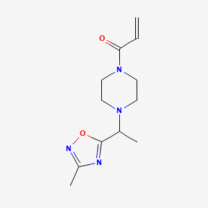molecular formula C12H18N4O2 B2633273 1-[4-[1-(3-Methyl-1,2,4-oxadiazol-5-yl)ethyl]piperazin-1-yl]prop-2-en-1-one CAS No. 2179724-27-5