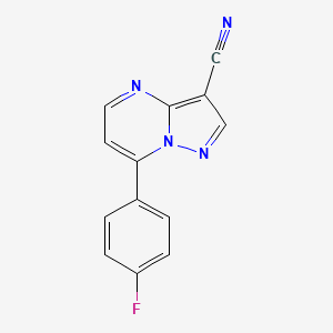 molecular formula C13H7FN4 B2633296 7-(4-氟苯基)吡唑并[1,5-a]嘧啶-3-腈 CAS No. 320417-15-0