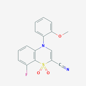 molecular formula C16H11FN2O3S B2633307 8-氟-4-(2-甲氧基苯基)-4H-苯并[b][1,4]噻嗪-2-腈 1,1-二氧化物 CAS No. 1206988-30-8