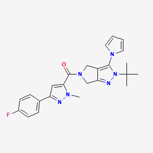 molecular formula C24H25FN6O B2633327 (2-(tert-butyl)-3-(1H-pyrrol-1-yl)pyrrolo[3,4-c]pyrazol-5(2H,4H,6H)-yl)(3-(4-fluorophenyl)-1-methyl-1H-pyrazol-5-yl)methanone CAS No. 1251544-62-3