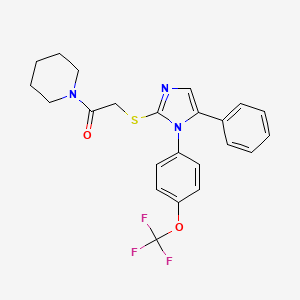 molecular formula C23H22F3N3O2S B2633329 2-((5-苯基-1-(4-(三氟甲氧基)苯基)-1H-咪唑-2-基)硫代)-1-(哌啶-1-基)乙酮 CAS No. 1226445-16-4