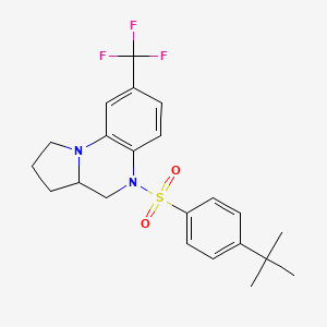 molecular formula C22H25F3N2O2S B2633334 5-{[4-(Tert-butyl)phenyl]sulfonyl}-8-(trifluoromethyl)-1,2,3,3a,4,5-hexahydropyrrolo[1,2-a]quinoxaline CAS No. 861207-32-1