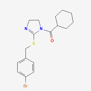 molecular formula C17H21BrN2OS B2633340 (2-((4-bromobenzyl)thio)-4,5-dihydro-1H-imidazol-1-yl)(cyclohexyl)methanone CAS No. 851800-38-9