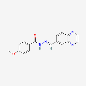 molecular formula C17H14N4O2 B2633353 (E)-4-methoxy-N'-(quinoxalin-6-ylmethylene)benzohydrazide CAS No. 1018148-16-7