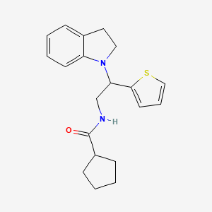 molecular formula C20H24N2OS B2633356 N-(2-(indolin-1-yl)-2-(thiophen-2-yl)ethyl)cyclopentanecarboxamide CAS No. 898459-06-8