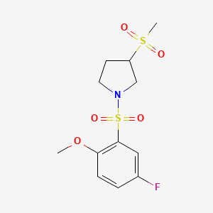 molecular formula C12H16FNO5S2 B2633362 1-((5-Fluoro-2-methoxyphenyl)sulfonyl)-3-(methylsulfonyl)pyrrolidine CAS No. 1448073-57-1