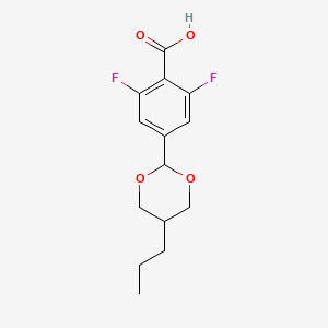 molecular formula C14H16F2O4 B2633366 2,6-DIfluoro-4-(trans-5-propyl-1,3-dioxan-2-yl)benzoic acid CAS No. 202476-52-6