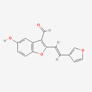 molecular formula C15H10O4 B2633395 2-[(E)-2-(furan-3-yl)ethenyl]-5-hydroxy-1-benzofuran-3-carbaldehyde CAS No. 852691-02-2