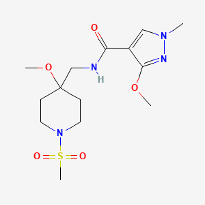 molecular formula C14H24N4O5S B2633398 N-[(1-methanesulfonyl-4-methoxypiperidin-4-yl)methyl]-3-methoxy-1-methyl-1H-pyrazole-4-carboxamide CAS No. 2415462-02-9