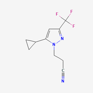 molecular formula C10H10F3N3 B2633404 3-[5-环丙基-3-(三氟甲基)-1H-吡唑-1-基]丙腈 CAS No. 1006334-01-5