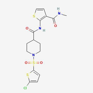 molecular formula C16H18ClN3O4S3 B2633410 1-[(5-chloro-2-thienyl)sulfonyl]-N-[3-(methylcarbamoyl)-2-thienyl]isonipecotamide CAS No. 941896-65-7