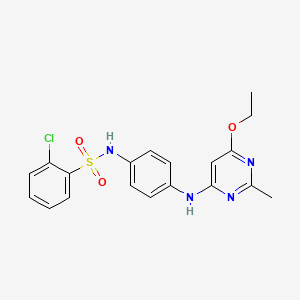 molecular formula C19H19ClN4O3S B2633426 2-chloro-N-(4-((6-ethoxy-2-methylpyrimidin-4-yl)amino)phenyl)benzenesulfonamide CAS No. 946356-75-8