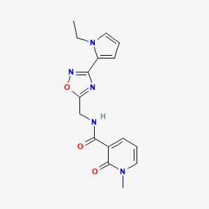 molecular formula C16H17N5O3 B2633441 N-((3-(1-乙基-1H-吡咯-2-基)-1,2,4-恶二唑-5-基)甲基)-1-甲基-2-氧代-1,2-二氢吡啶-3-甲酰胺 CAS No. 2034453-74-0