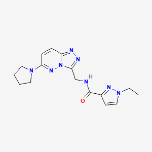 molecular formula C16H20N8O B2633448 1-ethyl-N-((6-(pyrrolidin-1-yl)-[1,2,4]triazolo[4,3-b]pyridazin-3-yl)methyl)-1H-pyrazole-3-carboxamide CAS No. 2034276-00-9