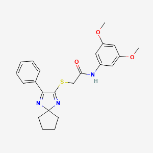 molecular formula C23H25N3O3S B2633483 N-(3,5-dimethoxyphenyl)-2-((3-phenyl-1,4-diazaspiro[4.4]nona-1,3-dien-2-yl)thio)acetamide CAS No. 899906-08-2