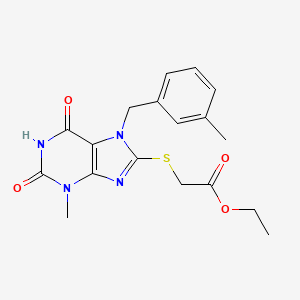 molecular formula C18H20N4O4S B2633492 Ethyl 2-[3-methyl-7-[(3-methylphenyl)methyl]-2,6-dioxopurin-8-yl]sulfanylacetate CAS No. 303973-54-8
