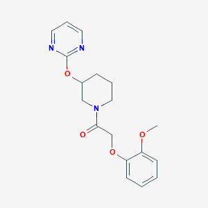 molecular formula C18H21N3O4 B2633496 2-(2-Methoxyphenoxy)-1-(3-(pyrimidin-2-yloxy)piperidin-1-yl)ethanone CAS No. 2034278-26-5
