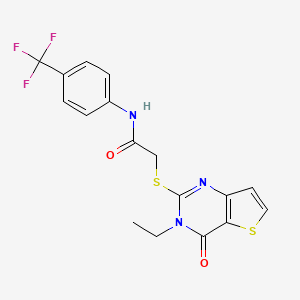 molecular formula C17H14F3N3O2S2 B2633500 2-[(3-乙基-4-氧代-3,4-二氢噻吩[3,2-d]嘧啶-2-基)硫代]-N-[4-(三氟甲基)苯基]乙酰胺 CAS No. 1252916-10-1
