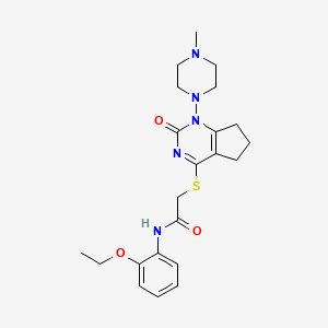 molecular formula C22H29N5O3S B2633530 N-(2-ethoxyphenyl)-2-((1-(4-methylpiperazin-1-yl)-2-oxo-2,5,6,7-tetrahydro-1H-cyclopenta[d]pyrimidin-4-yl)thio)acetamide CAS No. 899755-69-2
