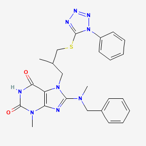 molecular formula C25H27N9O2S B2633569 8-(benzyl(methyl)amino)-3-methyl-7-(2-methyl-3-((1-phenyl-1H-tetrazol-5-yl)thio)propyl)-1H-purine-2,6(3H,7H)-dione CAS No. 713094-06-5