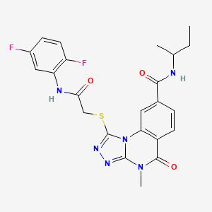 molecular formula C23H22F2N6O3S B2633572 N-(仲丁基)-1-((2-((2,5-二氟苯基)氨基)-2-氧代乙基)硫代)-4-甲基-5-氧代-4,5-二氢-[1,2,4]三唑并[4,3-a]喹唑啉-8-甲酰胺 CAS No. 1111211-05-2