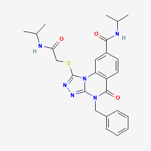 molecular formula C25H28N6O3S B2633573 4-benzyl-N-isopropyl-1-{[2-(isopropylamino)-2-oxoethyl]thio}-5-oxo-4,5-dihydro[1,2,4]triazolo[4,3-a]quinazoline-8-carboxamide CAS No. 1105220-92-5