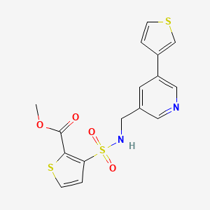 molecular formula C16H14N2O4S3 B2633578 methyl 3-(N-((5-(thiophen-3-yl)pyridin-3-yl)methyl)sulfamoyl)thiophene-2-carboxylate CAS No. 1788852-45-8