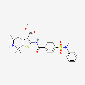 molecular formula C27H31N3O5S2 B2633579 methyl 5,5,7,7-tetramethyl-2-(4-(N-methyl-N-phenylsulfamoyl)benzamido)-4,5,6,7-tetrahydrothieno[2,3-c]pyridine-3-carboxylate CAS No. 449782-53-0