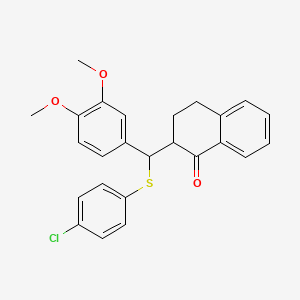molecular formula C25H23ClO3S B2633582 2-(((4-chlorophenyl)thio)(3,4-dimethoxyphenyl)methyl)-3,4-dihydronaphthalen-1(2H)-one CAS No. 308294-74-8