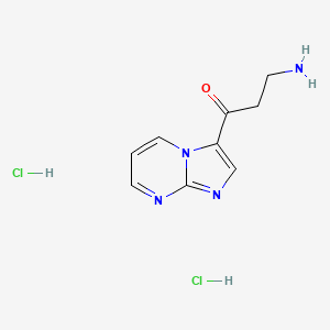 molecular formula C9H12Cl2N4O B2633586 3-Amino-1-imidazo[1,2-a]pyrimidin-3-ylpropan-1-one;dihydrochloride CAS No. 1443034-43-2