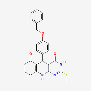 molecular formula C25H23N3O3S B2633587 5-(4-(benzyloxy)phenyl)-2-(methylthio)-7,8,9,10-tetrahydropyrimido[4,5-b]quinoline-4,6(3H,5H)-dione CAS No. 537042-91-4