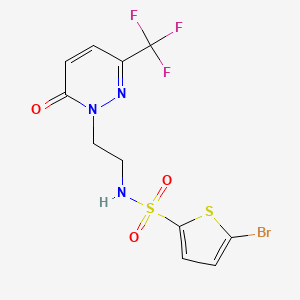 molecular formula C11H9BrF3N3O3S2 B2633614 5-Bromo-N-[2-[6-oxo-3-(trifluoromethyl)pyridazin-1-yl]ethyl]thiophene-2-sulfonamide CAS No. 2415525-12-9