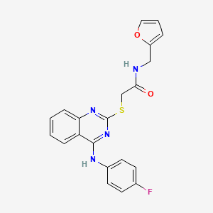 molecular formula C21H17FN4O2S B2633622 2-[4-(4-氟苯胺)喹唑啉-2-基]硫代基-N-(呋喃-2-基甲基)乙酰胺 CAS No. 688355-61-5