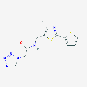 molecular formula C12H12N6OS2 B2633640 N-((4-methyl-2-(thiophen-2-yl)thiazol-5-yl)methyl)-2-(1H-tetrazol-1-yl)acetamide CAS No. 1421452-70-1