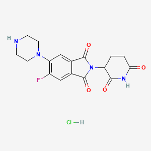 molecular formula C17H18ClFN4O4 B2633641 2-(2,6-Dioxopiperidin-3-yl)-5-fluoro-6-(piperazin-1-yl)isoindoline-1,3-dione hydrochloride CAS No. 2222114-23-8