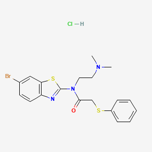 molecular formula C19H21BrClN3OS2 B2633646 N-(6-bromobenzo[d]thiazol-2-yl)-N-(2-(dimethylamino)ethyl)-2-(phenylthio)acetamide hydrochloride CAS No. 1216479-17-2
