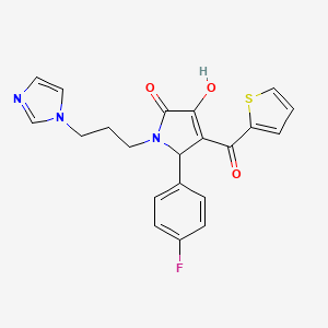 molecular formula C21H18FN3O3S B2633651 1-(3-(1H-imidazol-1-yl)propyl)-5-(4-fluorophenyl)-3-hydroxy-4-(thiophene-2-carbonyl)-1H-pyrrol-2(5H)-one CAS No. 380584-37-2